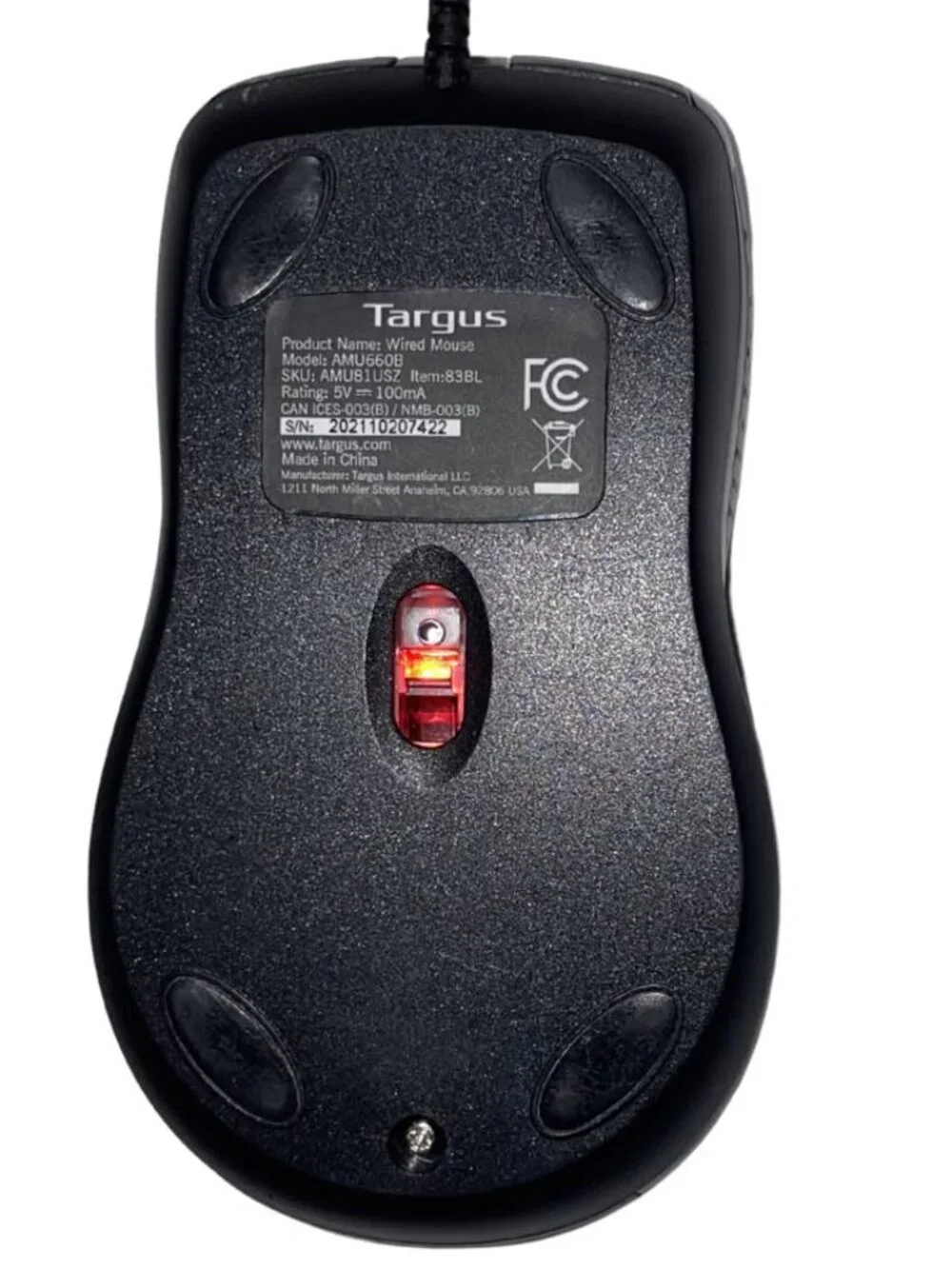 Targus Wired USB Mouse (AMU660B) - Tested & Working - Great for Office/School